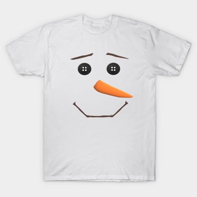 Smiling Snowman Face with Button Eyes and Carrot Nose T-Shirt by Art By LM Designs 